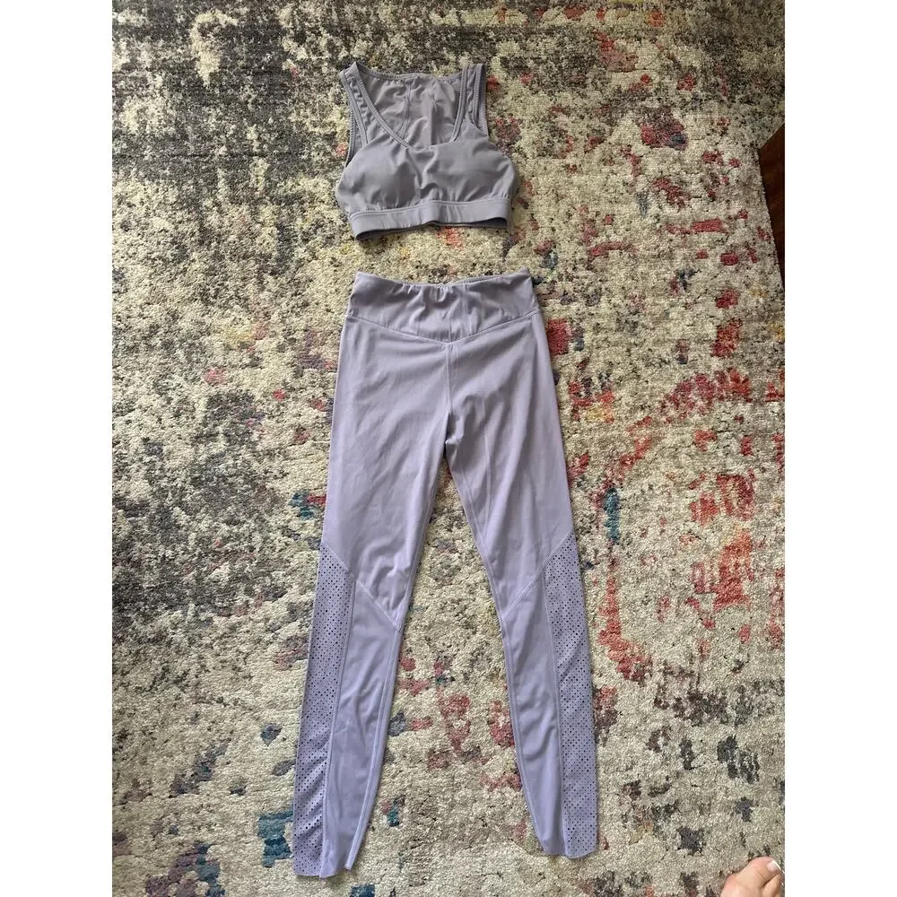 Varley Chester Leggings Sports Bra Set Dusk Lavender XS Mesh EUC